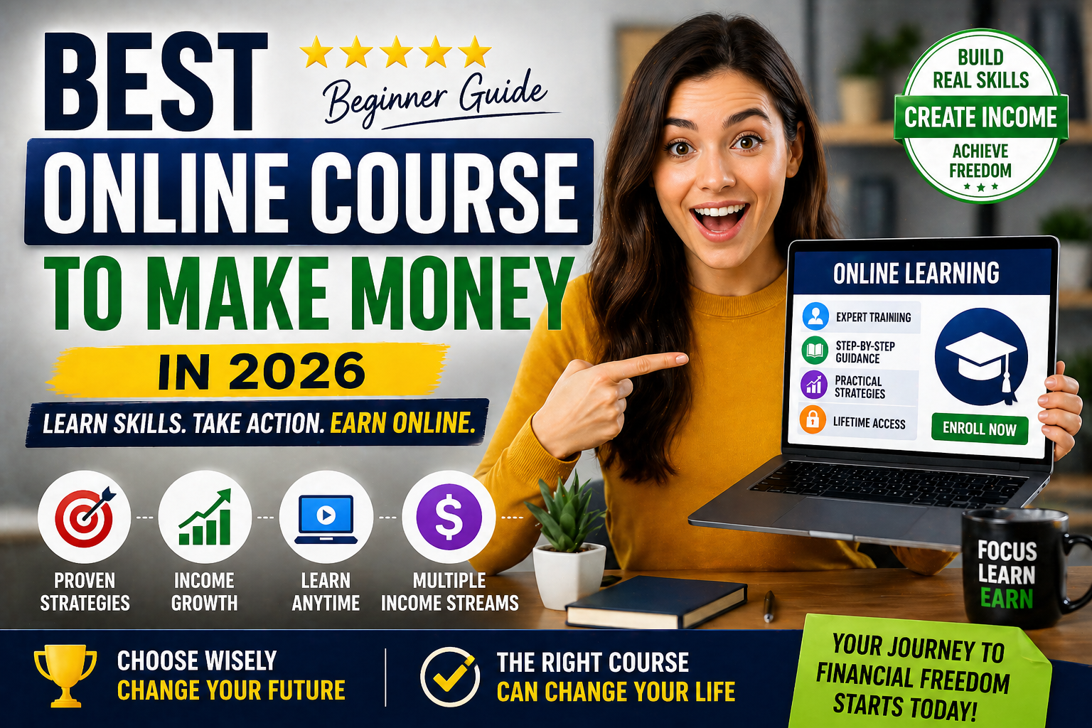 best online course to make money showing digital learning and income growth