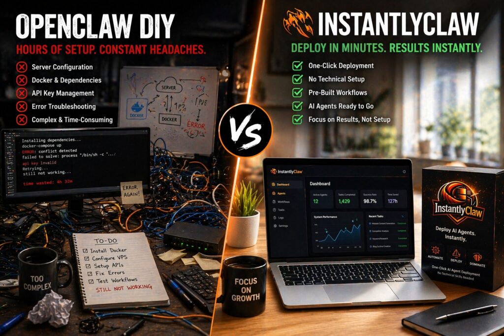 Compare InstantlyClaw vs OpenClaw DIY setup and see which is better.
